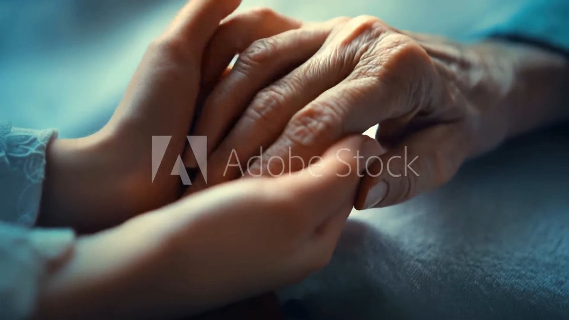 Young and old holding hands up close.