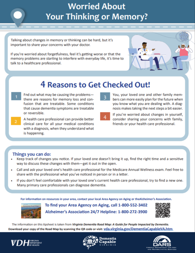 screenshot of the guide "worried about your thinking or memory?"