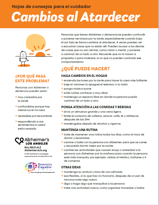 factsheet screenshot: Sundowning